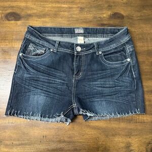Dots Women Denim Shorts Dark Wash Rhinestone Studded Embellished Size 8 Cut Off